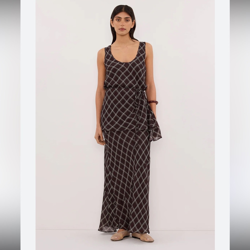 DISSH Brown and White Checkered Top and Maxi Skirt